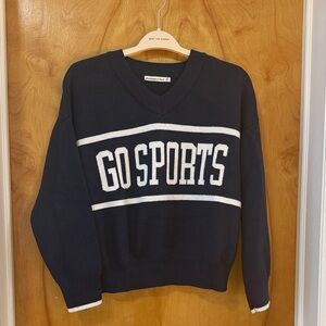 Abercrombie & Fitch Navy V‑Neck Knit Sweater with White Stripe